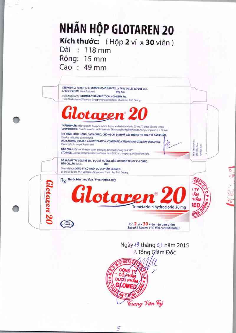 thông tin, cách dùng, giá thuốc Glotaren 20 - ảnh 1