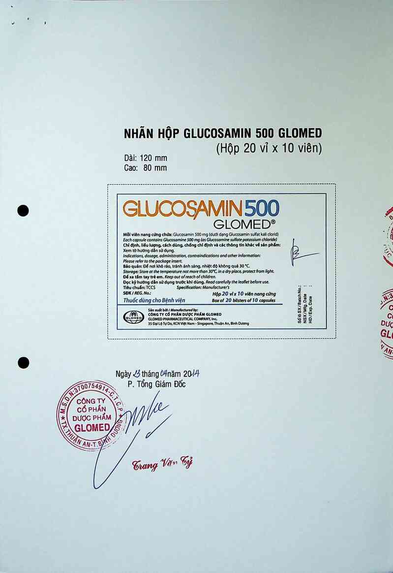 thông tin, cách dùng, giá thuốc Glucosamin 500 Glomed - ảnh 1