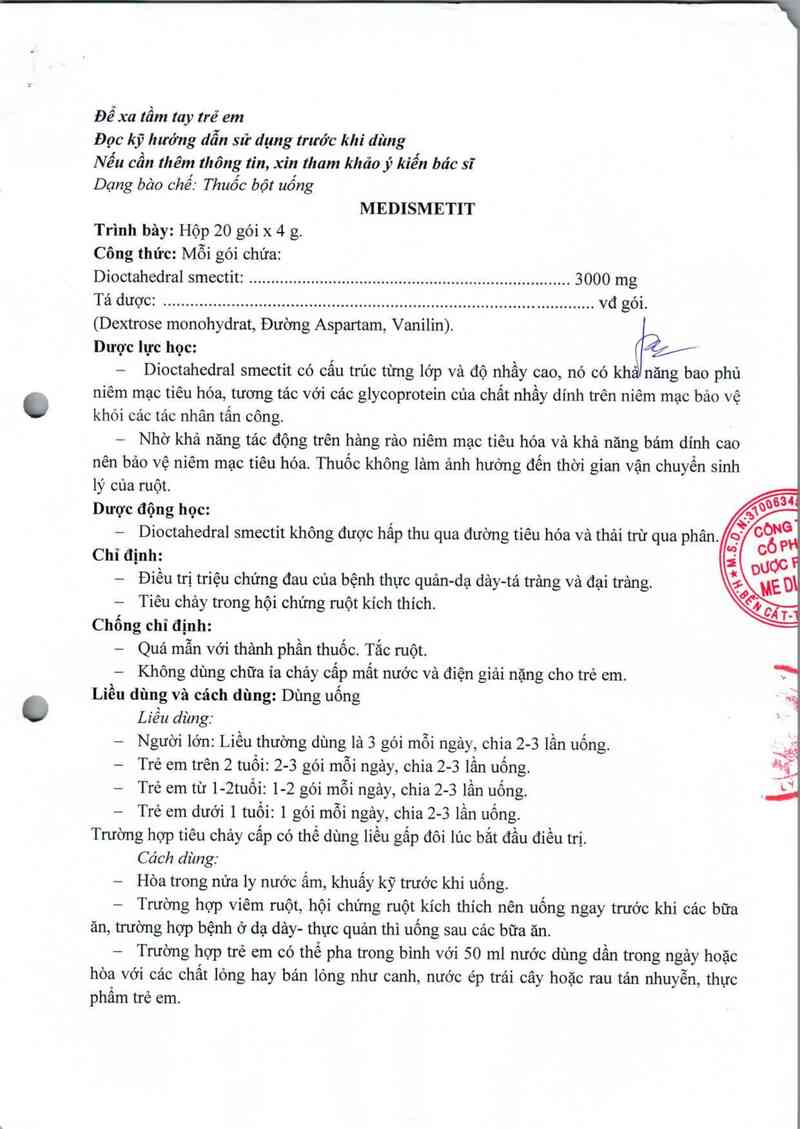 thông tin, cách dùng, giá thuốc Medismetit - ảnh 1