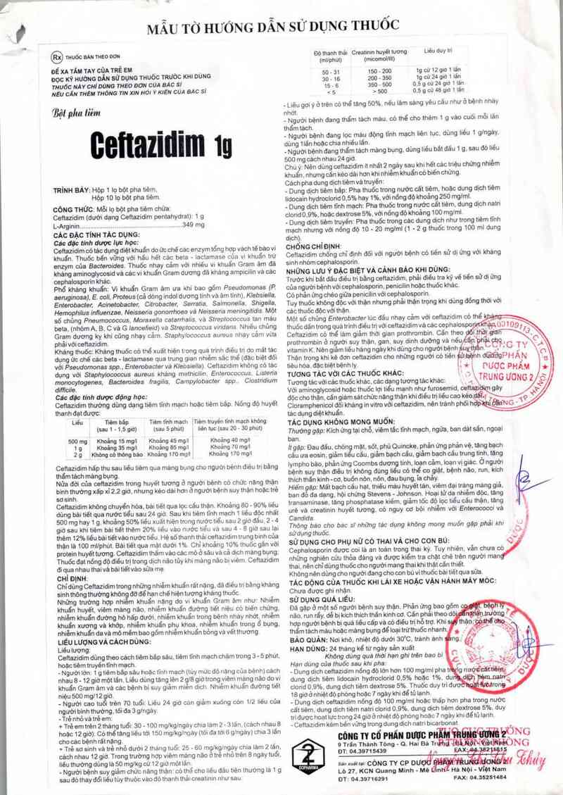 thông tin, cách dùng, giá thuốc Ceftazidime 1g - ảnh 3