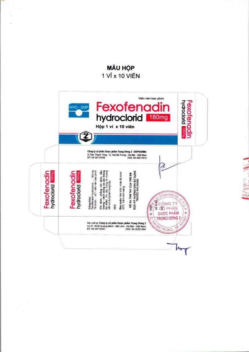 thông tin, cách dùng, giá thuốc Fexofenadin hydroclorid 180 mg - ảnh 1