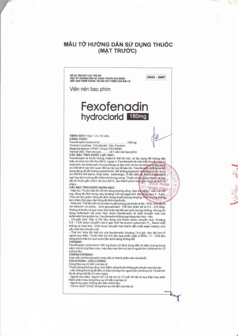 thông tin, cách dùng, giá thuốc Fexofenadin hydroclorid 180 mg - ảnh 2