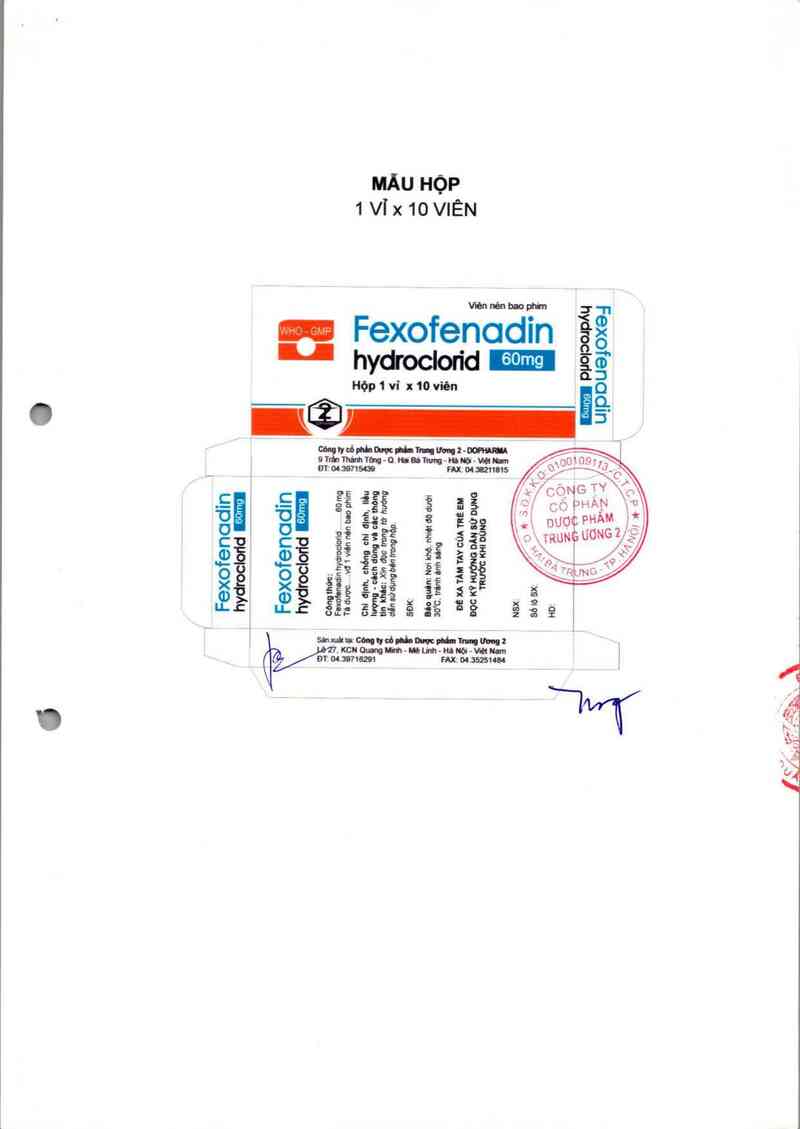 thông tin, cách dùng, giá thuốc Fexofenadin hydroclorid 60 mg - ảnh 1