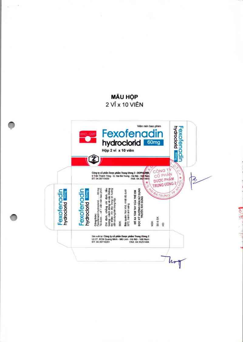 thông tin, cách dùng, giá thuốc Fexofenadin hydroclorid 60 mg - ảnh 2