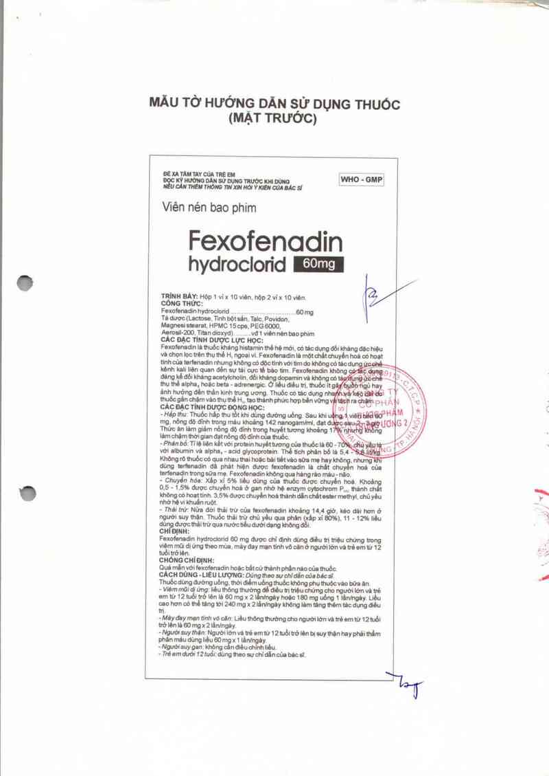 thông tin, cách dùng, giá thuốc Fexofenadin hydroclorid 60 mg - ảnh 3