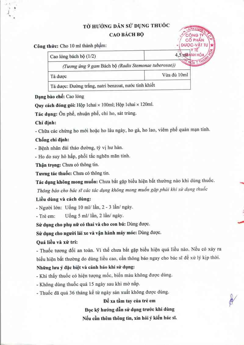 thông tin, cách dùng, giá thuốc Cao bách bộ - ảnh 2