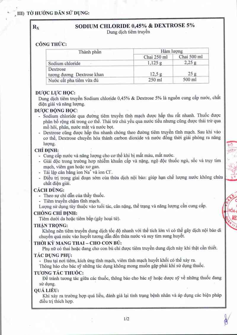 thông tin, cách dùng, giá thuốc Sodium Chloride 0,45% & Dextrose 5% - ảnh 1