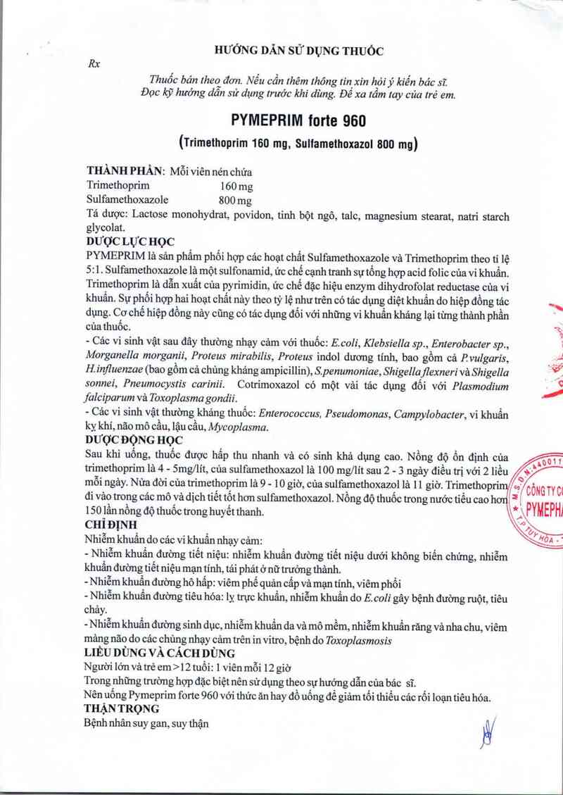 thông tin, cách dùng, giá thuốc Pymeprim forte 960 - ảnh 3