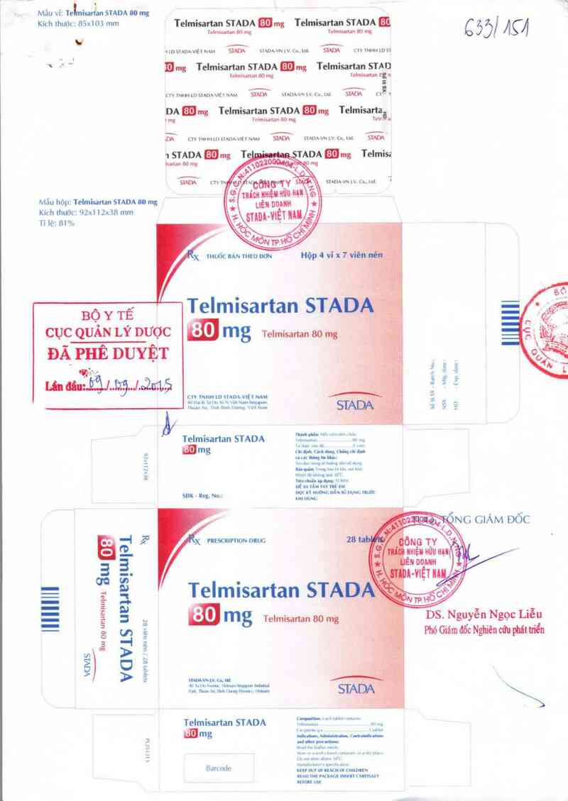 thông tin, cách dùng, giá thuốc Telmisartan Stada 80 mg - ảnh 0