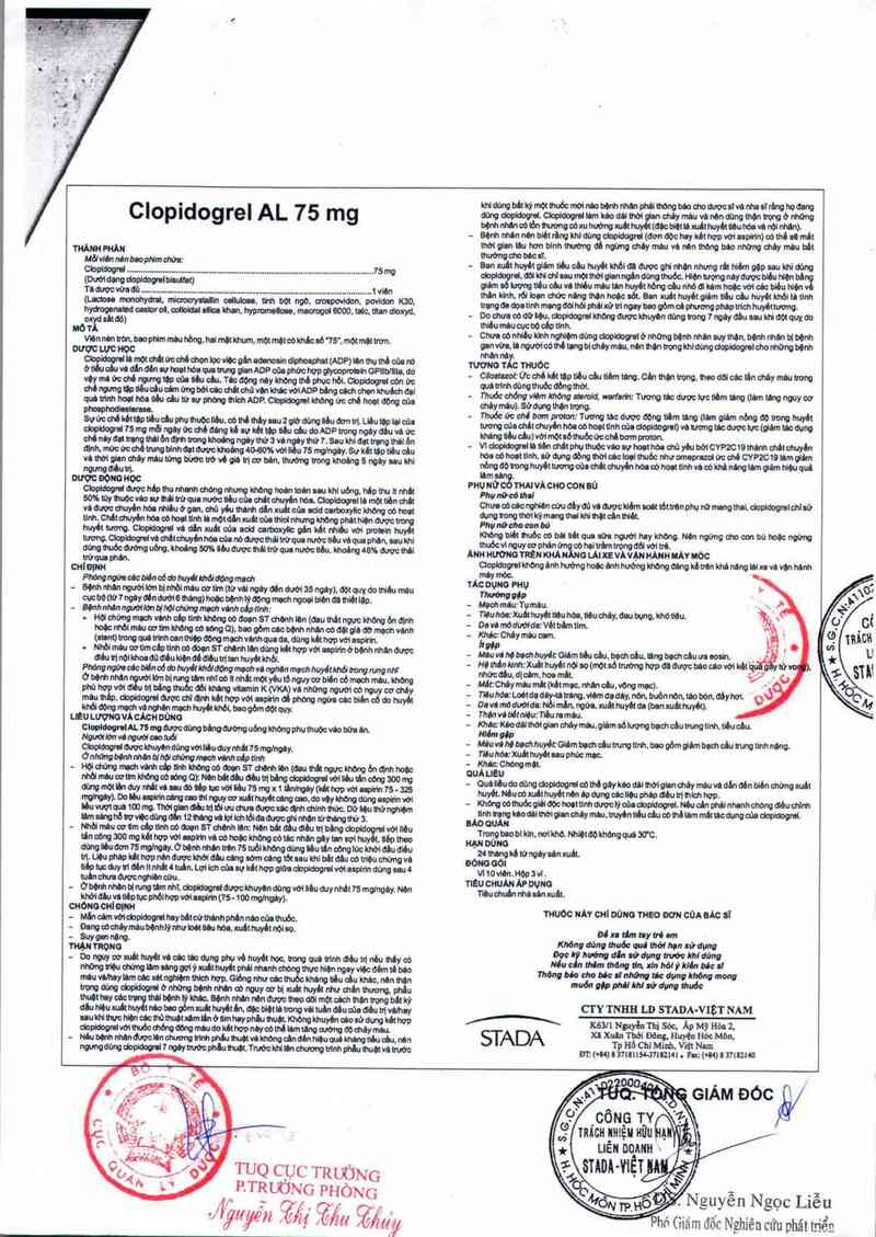 thông tin, cách dùng, giá thuốc Clopidogrel AL 75 mg - ảnh 1