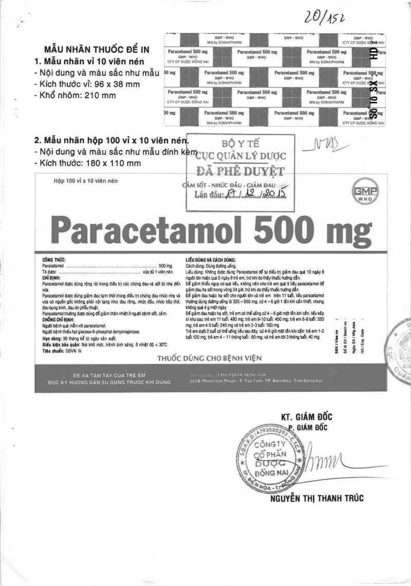 thông tin, cách dùng, giá thuốc Paracetamol 500 mg - ảnh 0