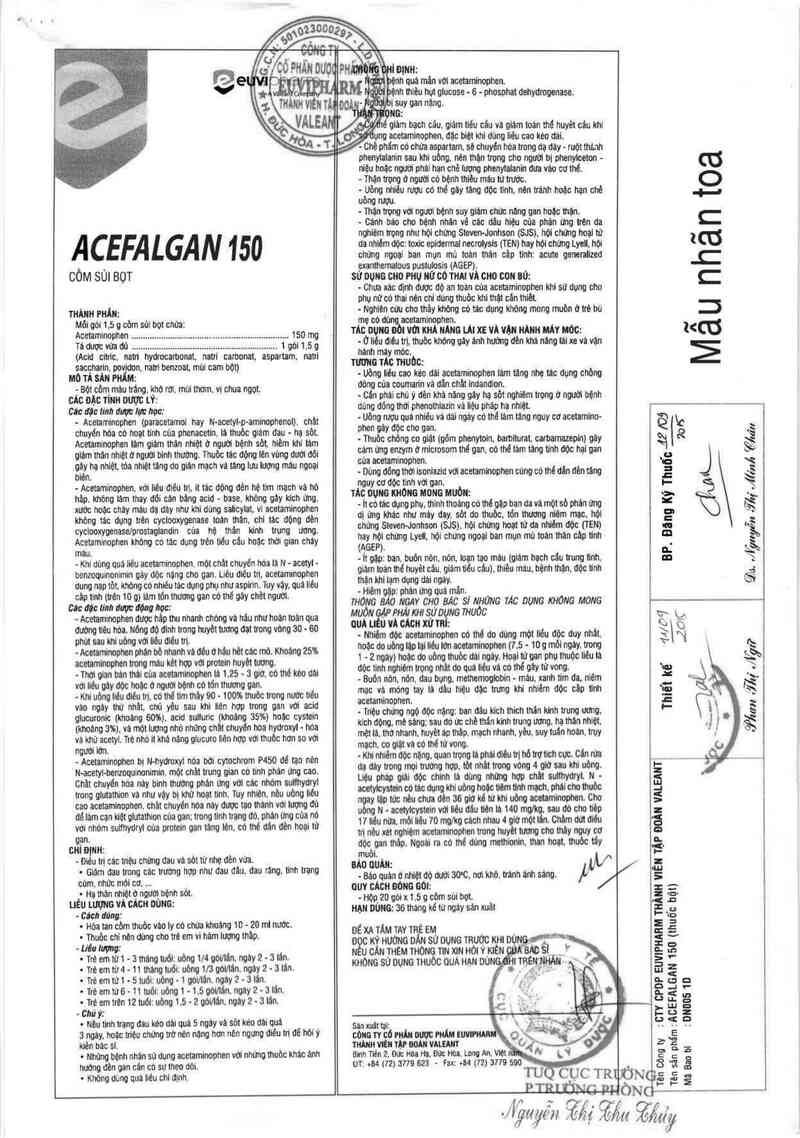 thông tin, cách dùng, giá thuốc Acefalgan 150 - ảnh 2