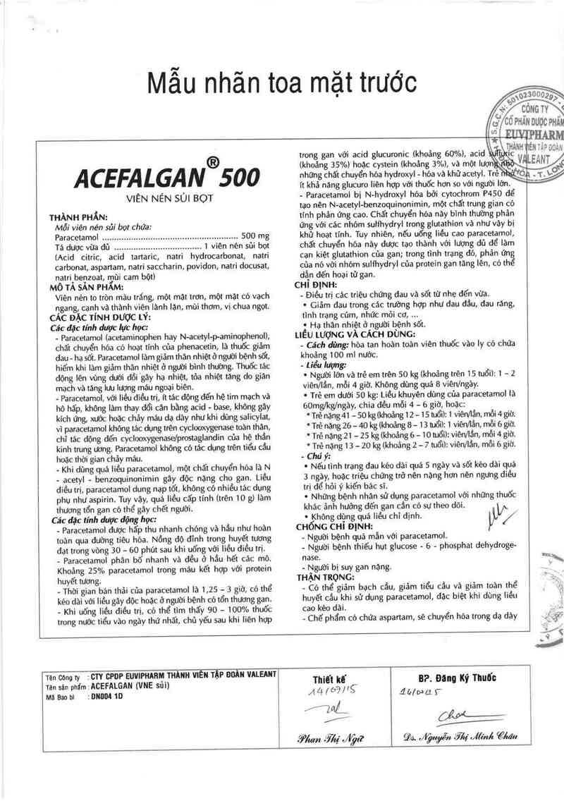 thông tin, cách dùng, giá thuốc Acefalgan 500 - ảnh 2