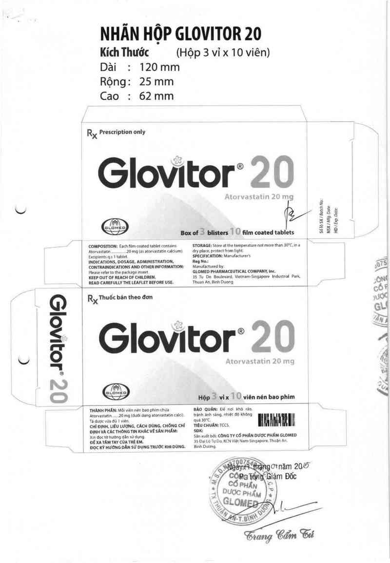 thông tin, cách dùng, giá thuốc Glovitor 20 - ảnh 1