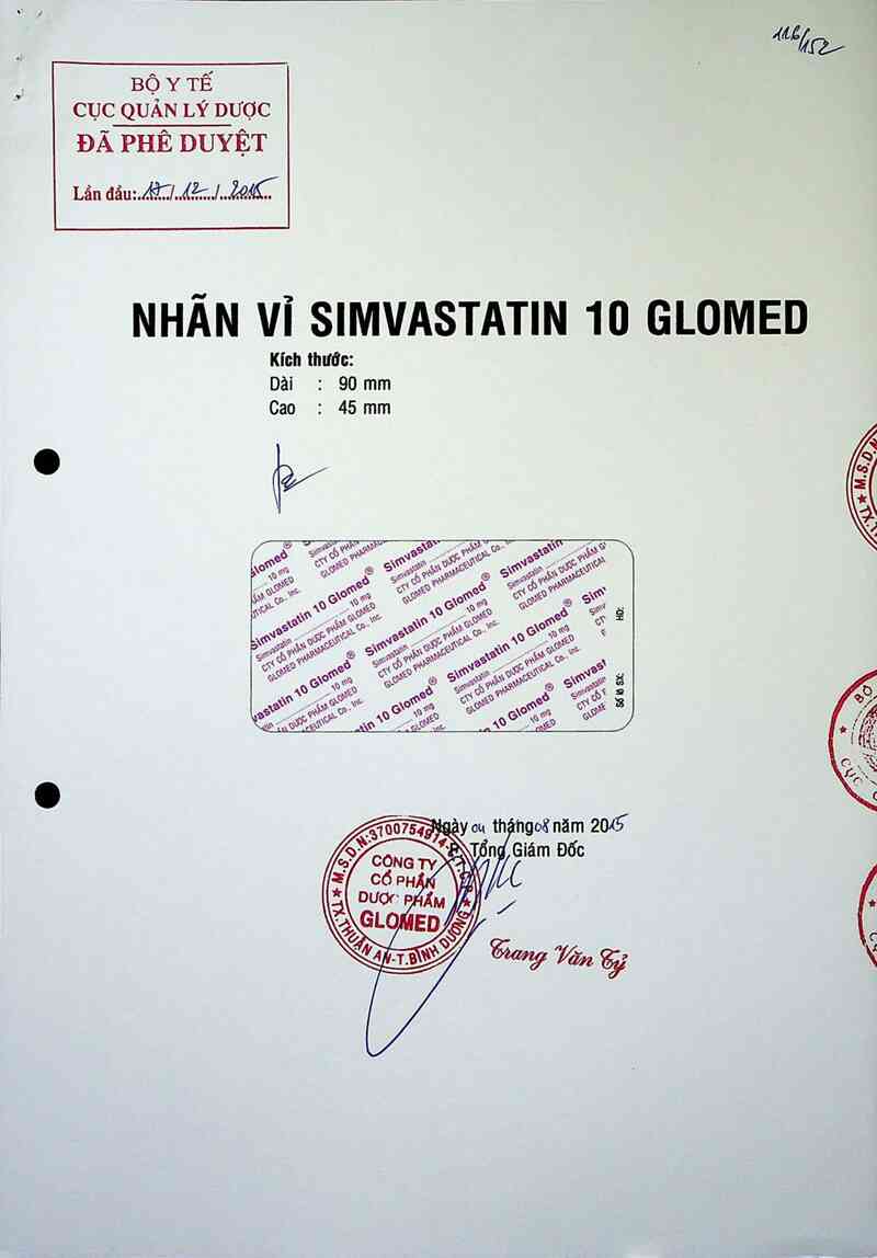 thông tin, cách dùng, giá thuốc Simvastatin 10 Glomed - ảnh 0
