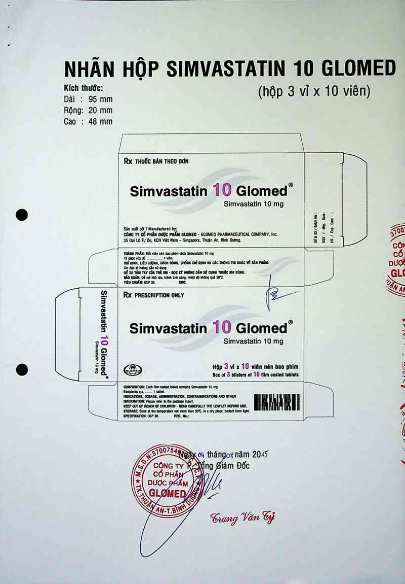 thông tin, cách dùng, giá thuốc Simvastatin 10 Glomed - ảnh 1