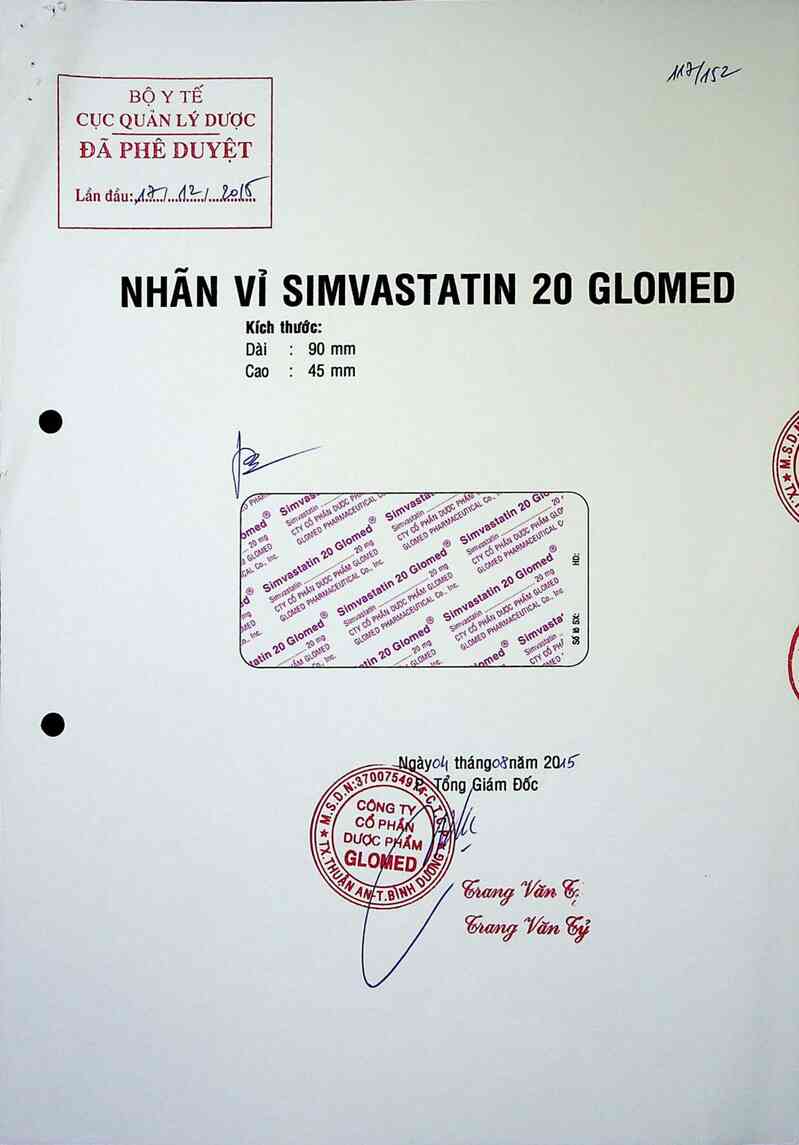 thông tin, cách dùng, giá thuốc Simvastatin 20 Glomed - ảnh 0