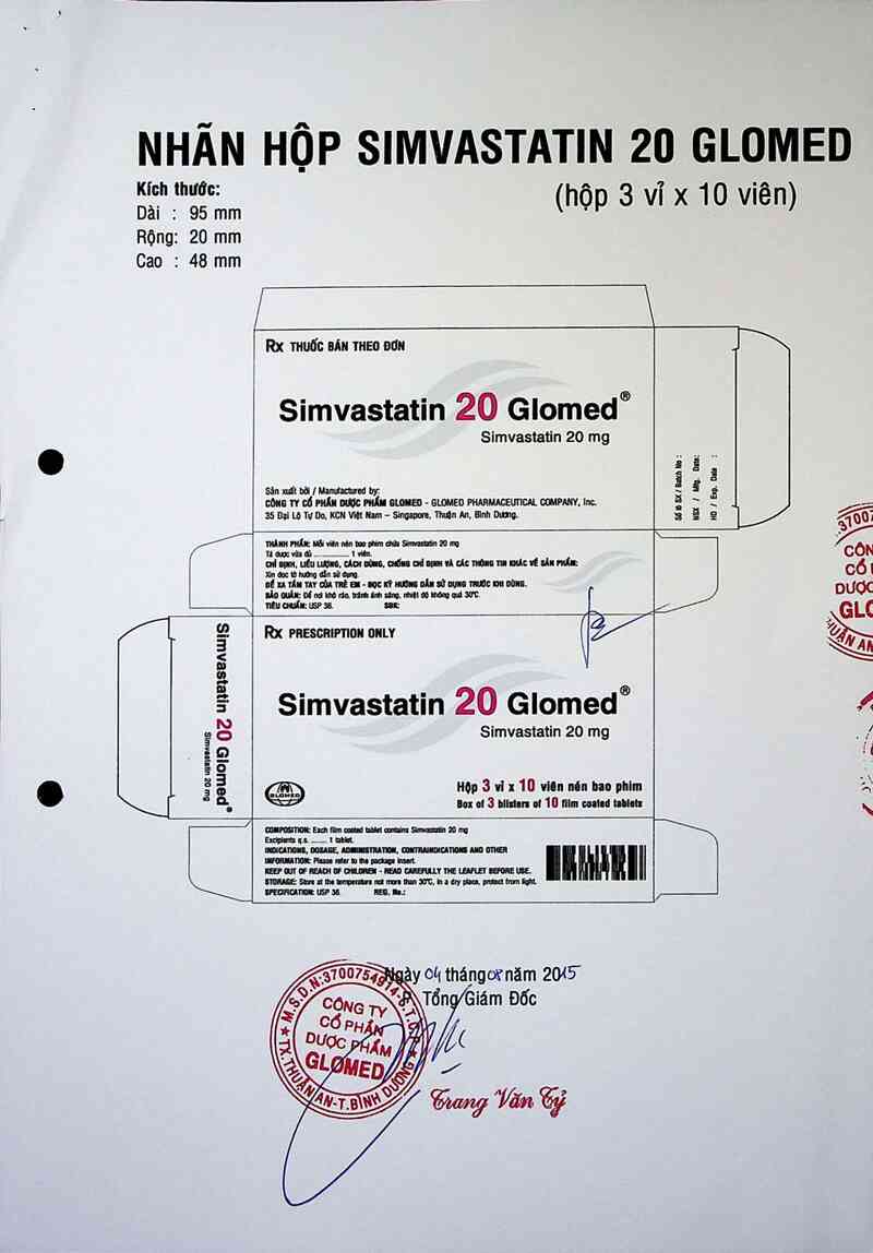 thông tin, cách dùng, giá thuốc Simvastatin 20 Glomed - ảnh 1