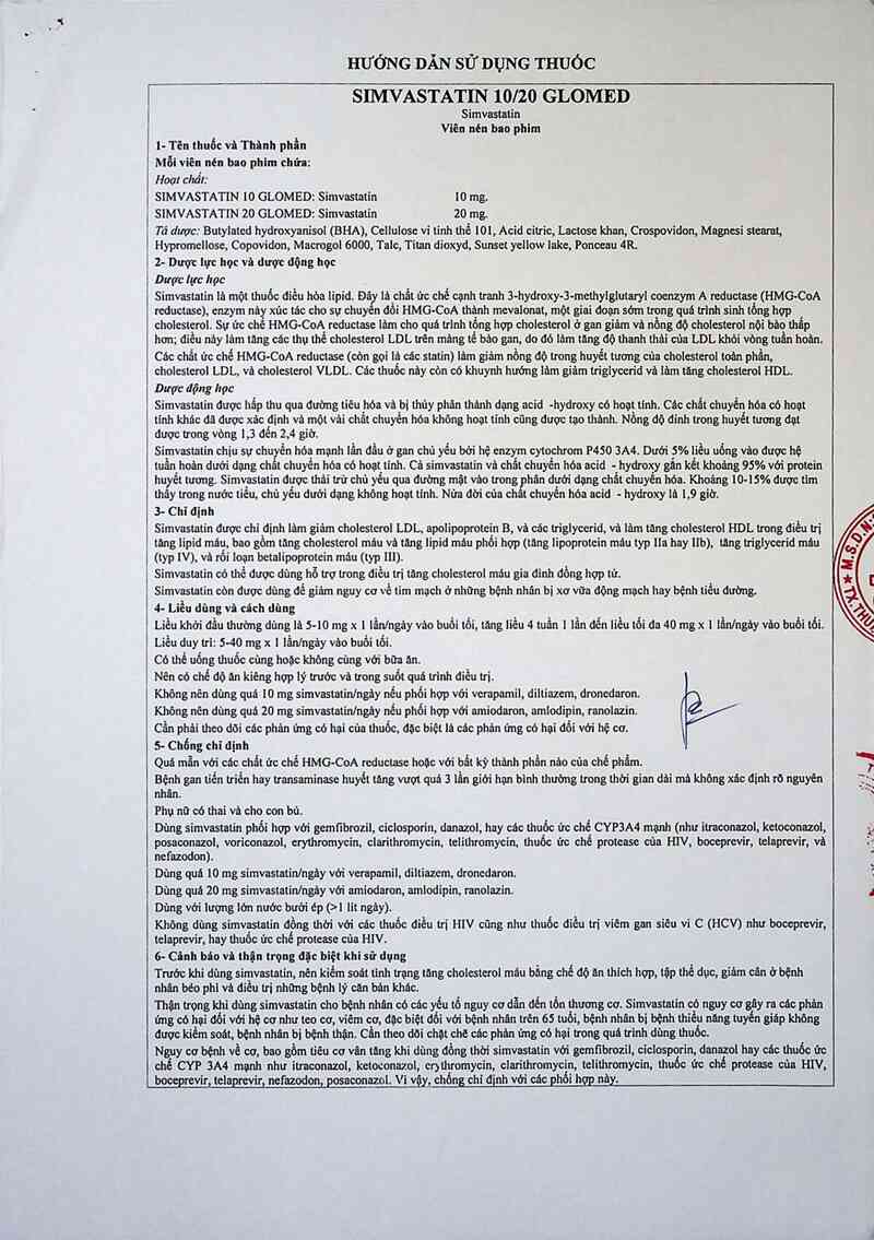 thông tin, cách dùng, giá thuốc Simvastatin 20 Glomed - ảnh 4