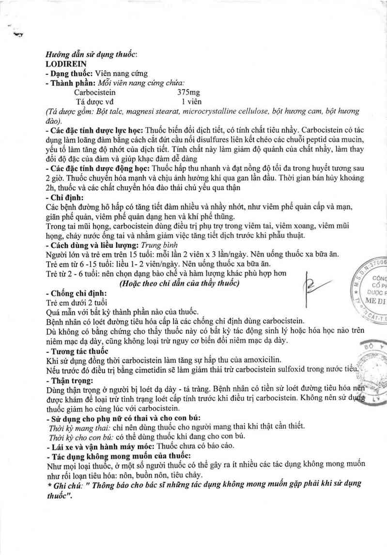 thông tin, cách dùng, giá thuốc Lodirein - ảnh 1