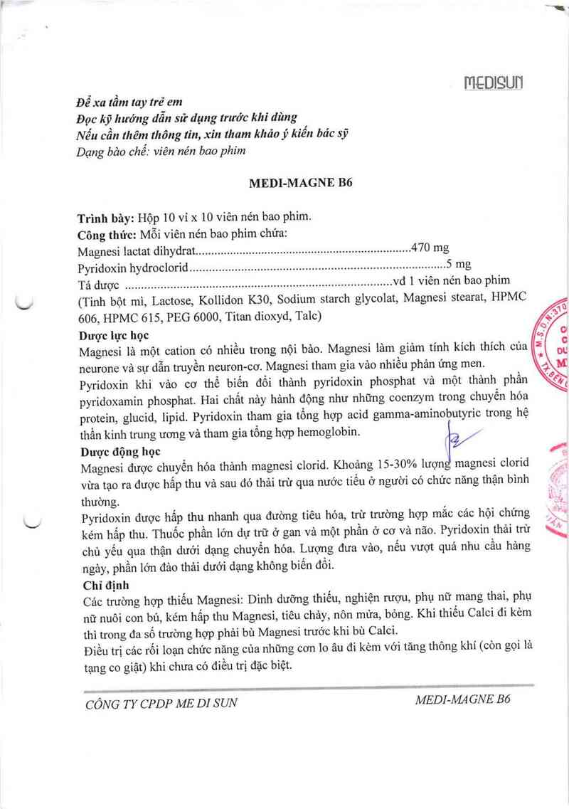 thông tin, cách dùng, giá thuốc Medi-Magne B6 - ảnh 1
