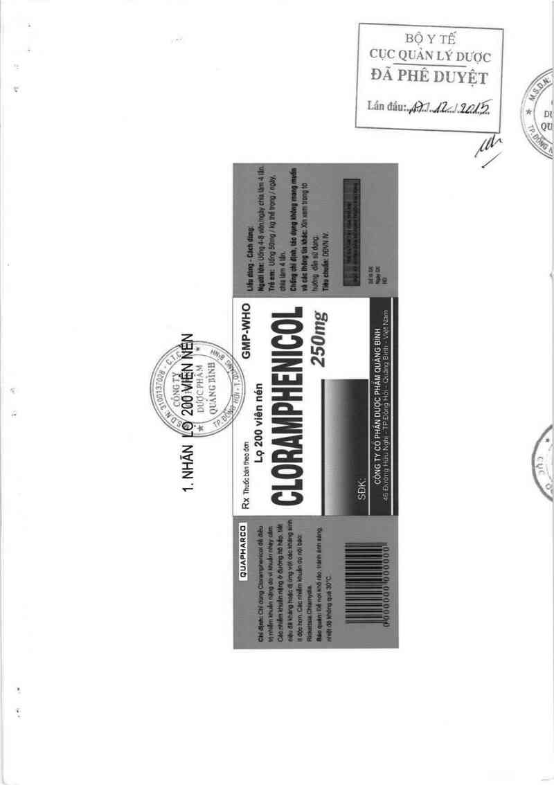 thông tin, cách dùng, giá thuốc Cloramphenicol  250 mg - ảnh 0
