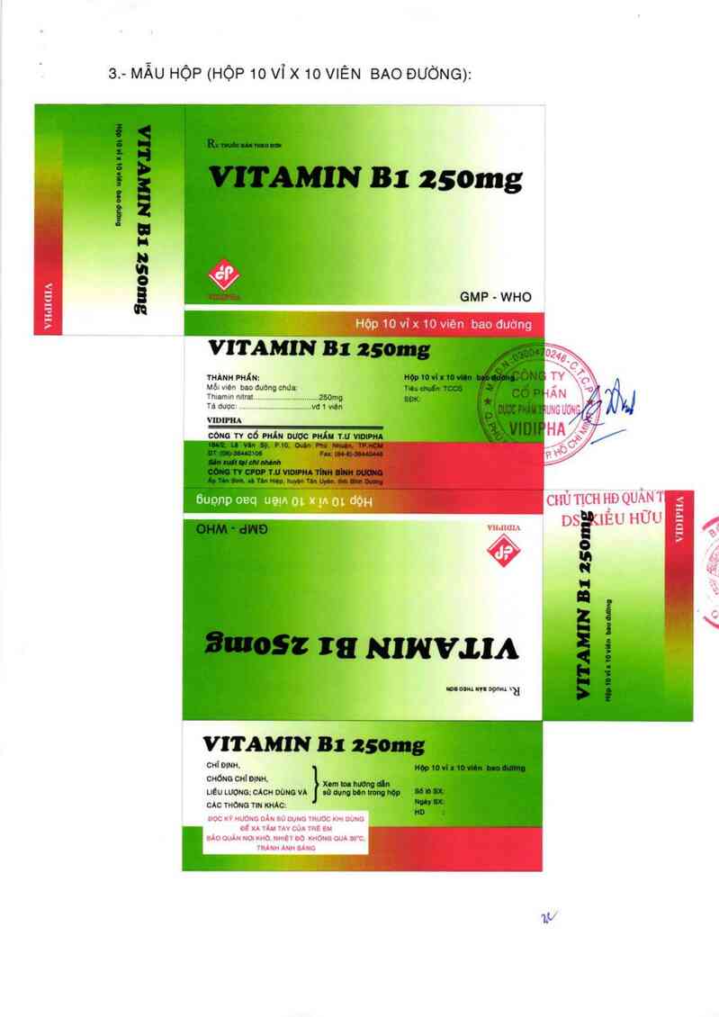 thông tin, cách dùng, giá thuốc Vitamin B1 250mg - ảnh 1
