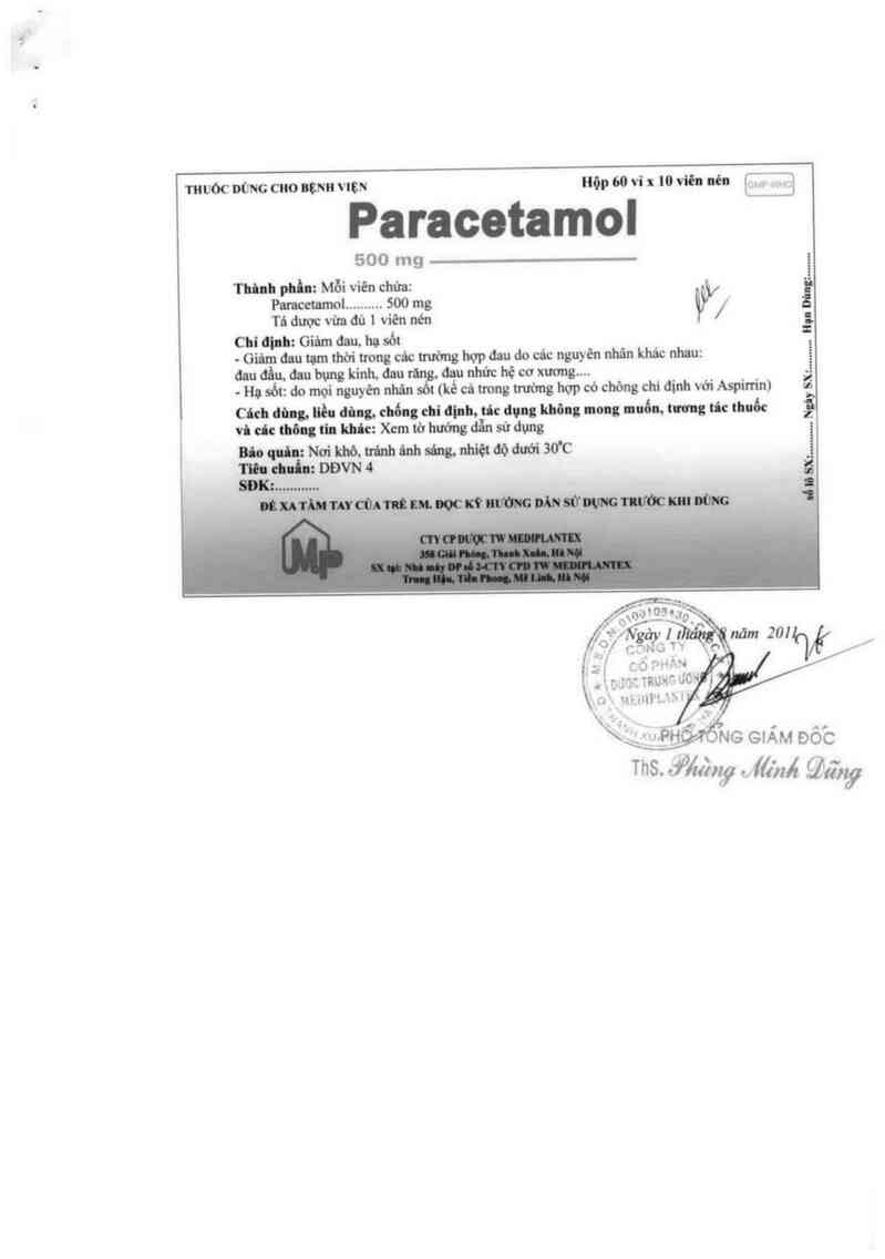 thông tin, cách dùng, giá thuốc Paracetamol 500 mg - ảnh 1
