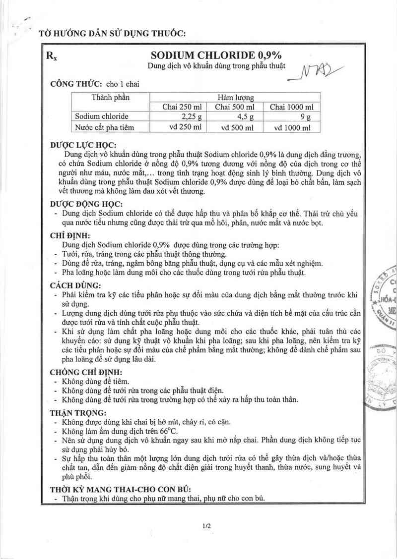 thông tin, cách dùng, giá thuốc Sodium Chloride 0,9% - ảnh 1