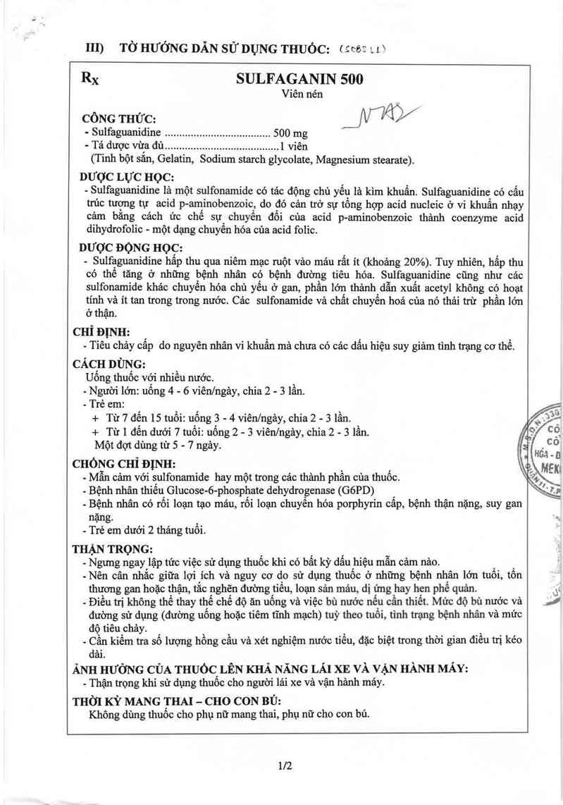thông tin, cách dùng, giá thuốc Sulfaganin 500 - ảnh 2