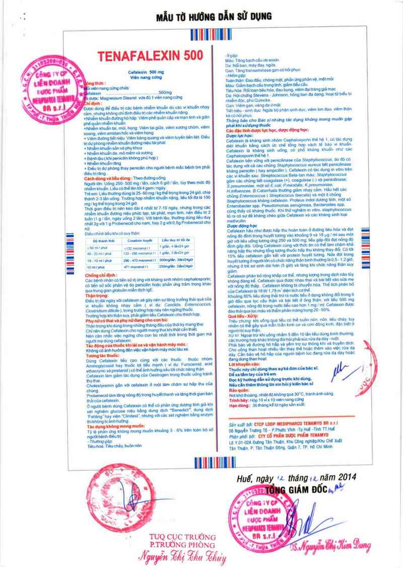 thông tin, cách dùng, giá thuốc Tenafalexin 500 - ảnh 2