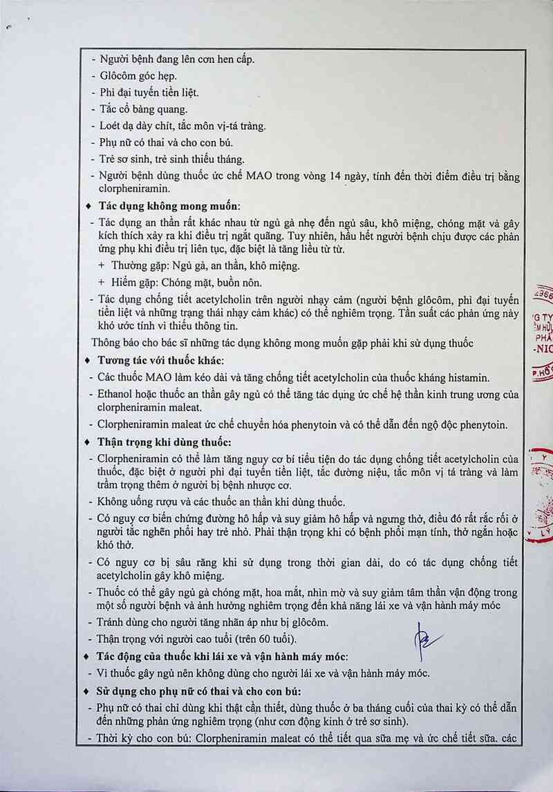 thông tin, cách dùng, giá thuốc Clorpheniramin - ảnh 2