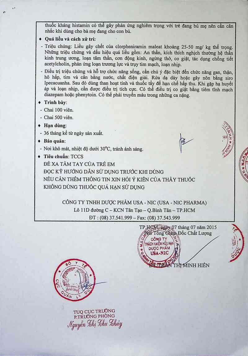 thông tin, cách dùng, giá thuốc Clorpheniramin - ảnh 3