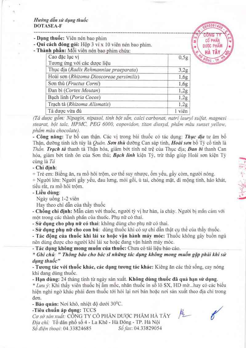 thông tin, cách dùng, giá thuốc Dotasea-F - ảnh 1