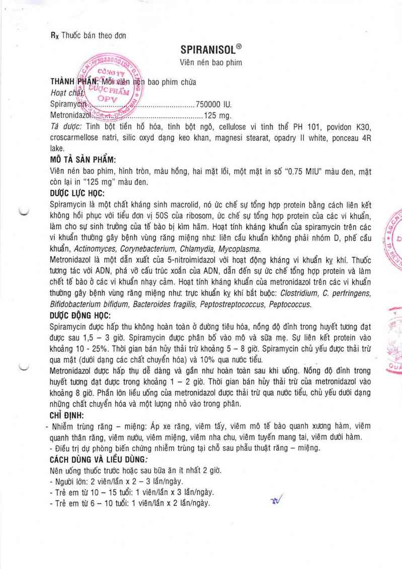 thông tin, cách dùng, giá thuốc Spiranisol - ảnh 1