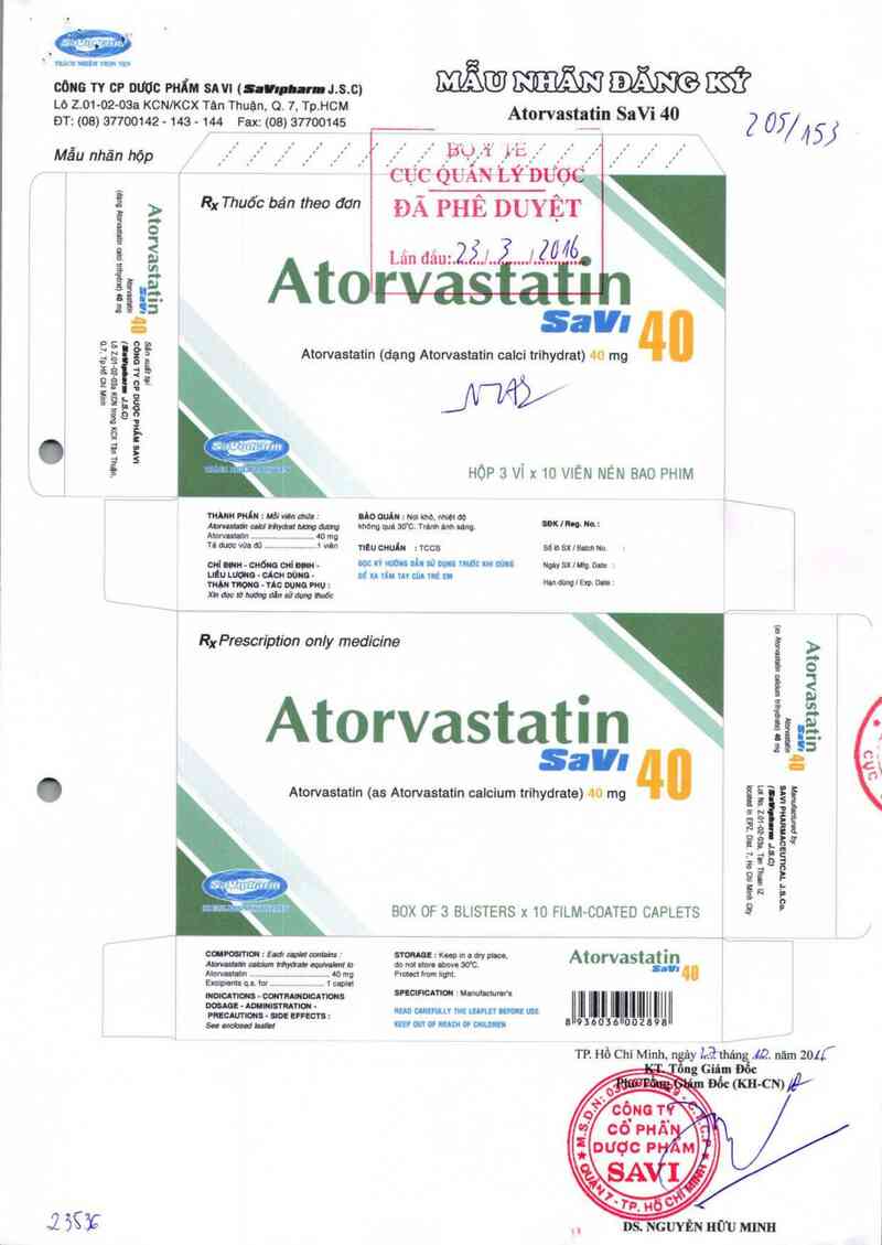 thông tin, cách dùng, giá thuốc Atorvastatin SaVi 40 - ảnh 0