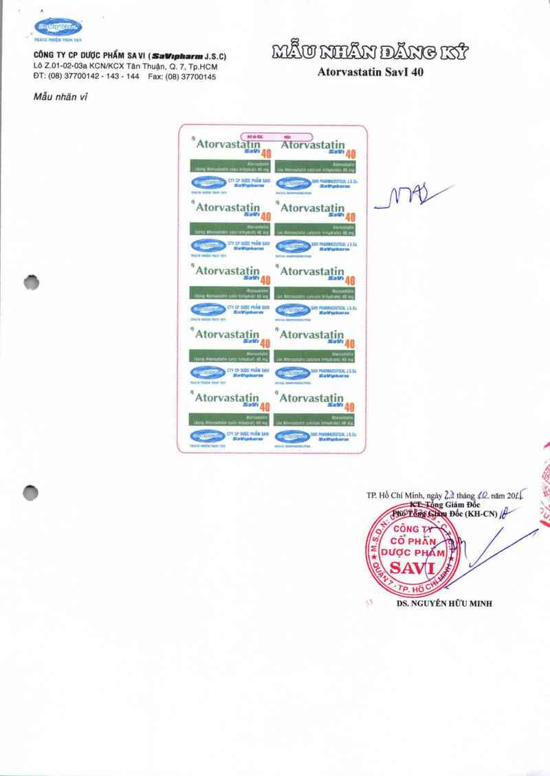 thông tin, cách dùng, giá thuốc Atorvastatin SaVi 40 - ảnh 1