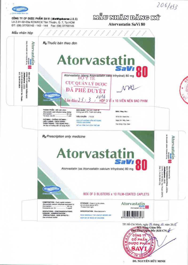 thông tin, cách dùng, giá thuốc Atorvastatin SaVi 80 - ảnh 0