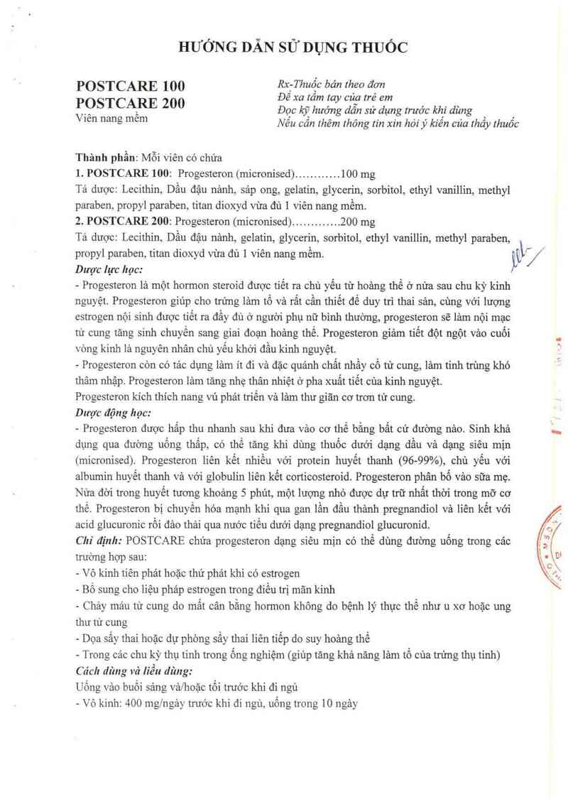 thông tin, cách dùng, giá thuốc Postcare 100 - ảnh 2