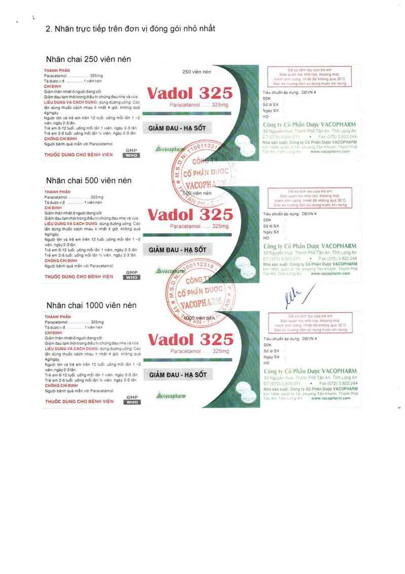 thông tin, cách dùng, giá thuốc Vadol 325 - ảnh 9
