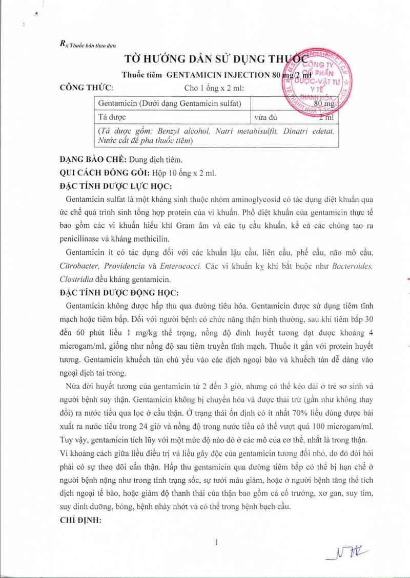 thông tin, cách dùng, giá thuốc Gentamicin Injection 80mg/2ml - ảnh 1