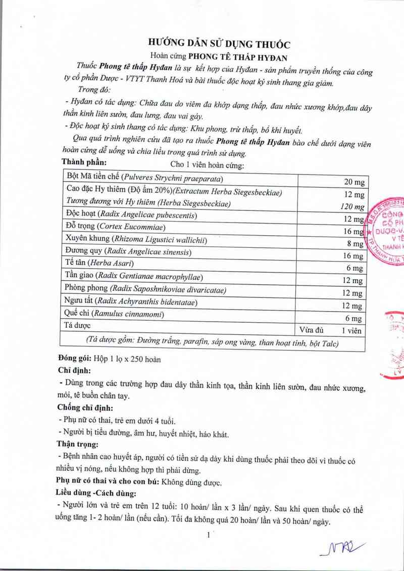 thông tin, cách dùng, giá thuốc Phong tê thấp Hyđan - ảnh 1