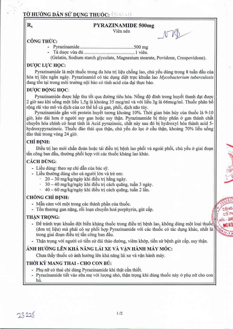 thông tin, cách dùng, giá thuốc Pyrazinamide 500mg - ảnh 3
