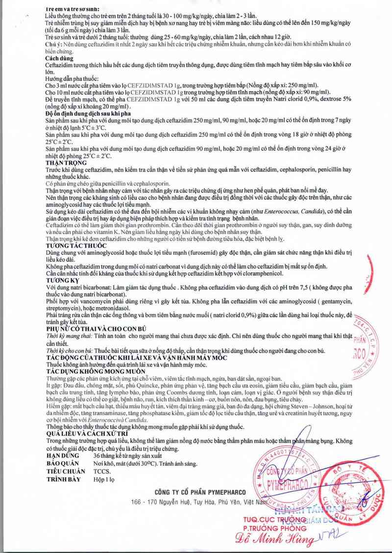 thông tin, cách dùng, giá thuốc Cefzidimstad 1g - ảnh 3
