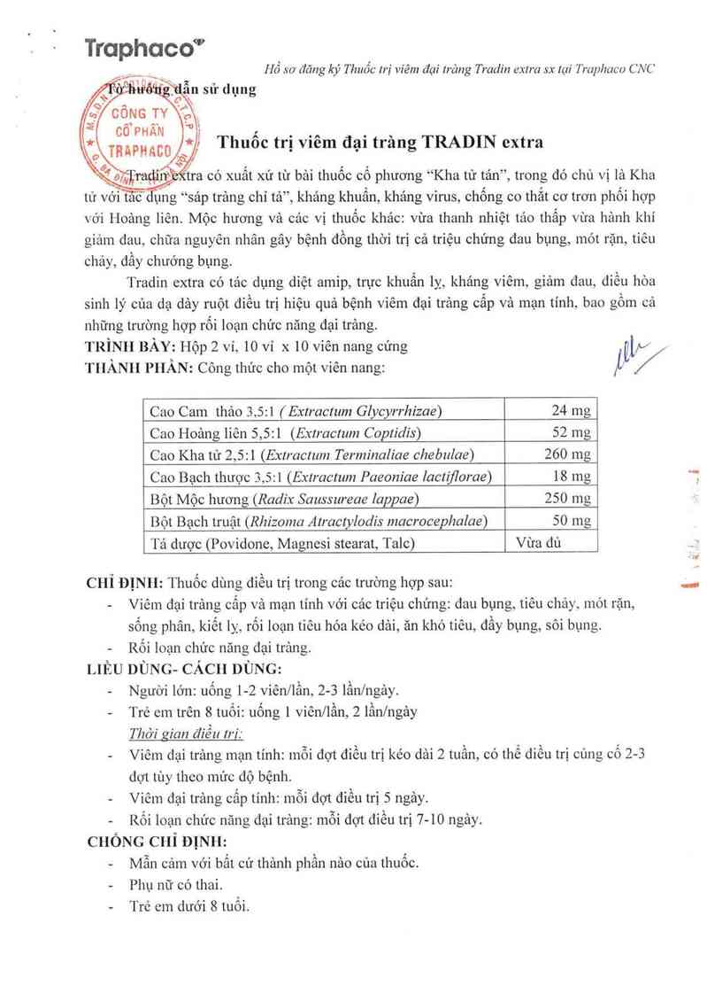 thông tin, cách dùng, giá thuốc Thuốc trị viêm đại tràng Tradin extra - ảnh 4