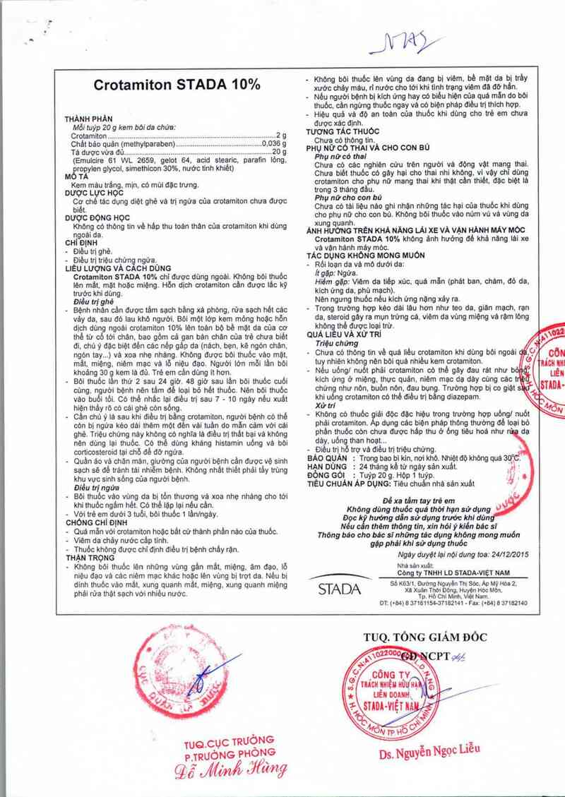 thông tin, cách dùng, giá thuốc Crotamiton Stada 10% - ảnh 1