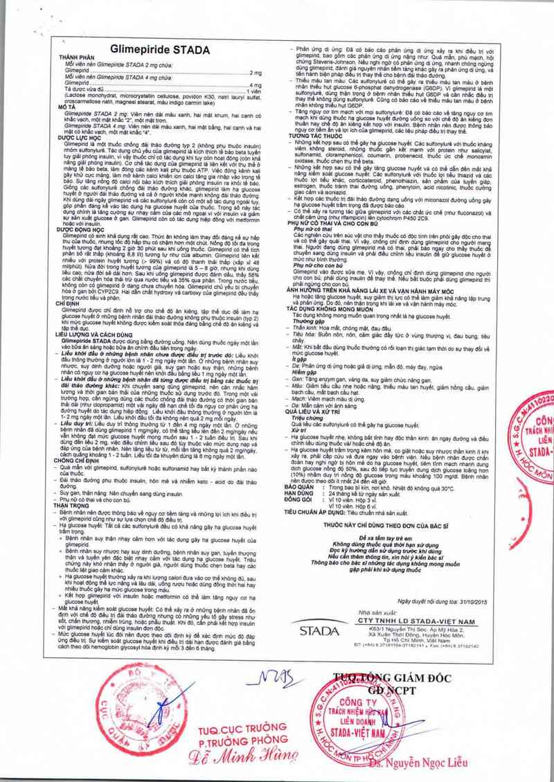 thông tin, cách dùng, giá thuốc Glimepiride Stada 2 mg - ảnh 2