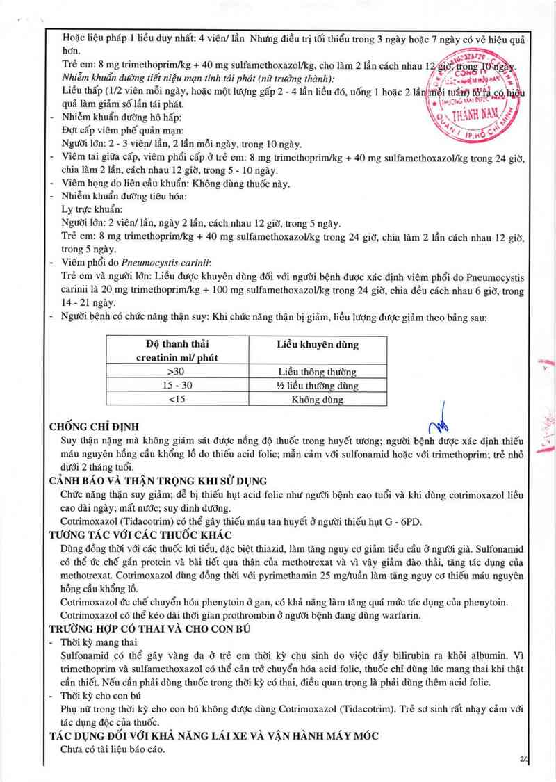 thông tin, cách dùng, giá thuốc Tidacotrim - ảnh 2