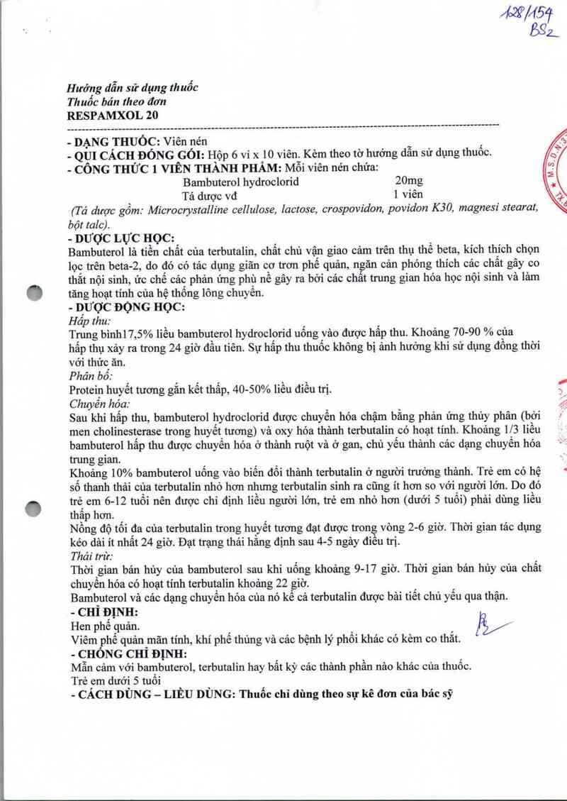 thông tin, cách dùng, giá thuốc Respamxol 20 - ảnh 1