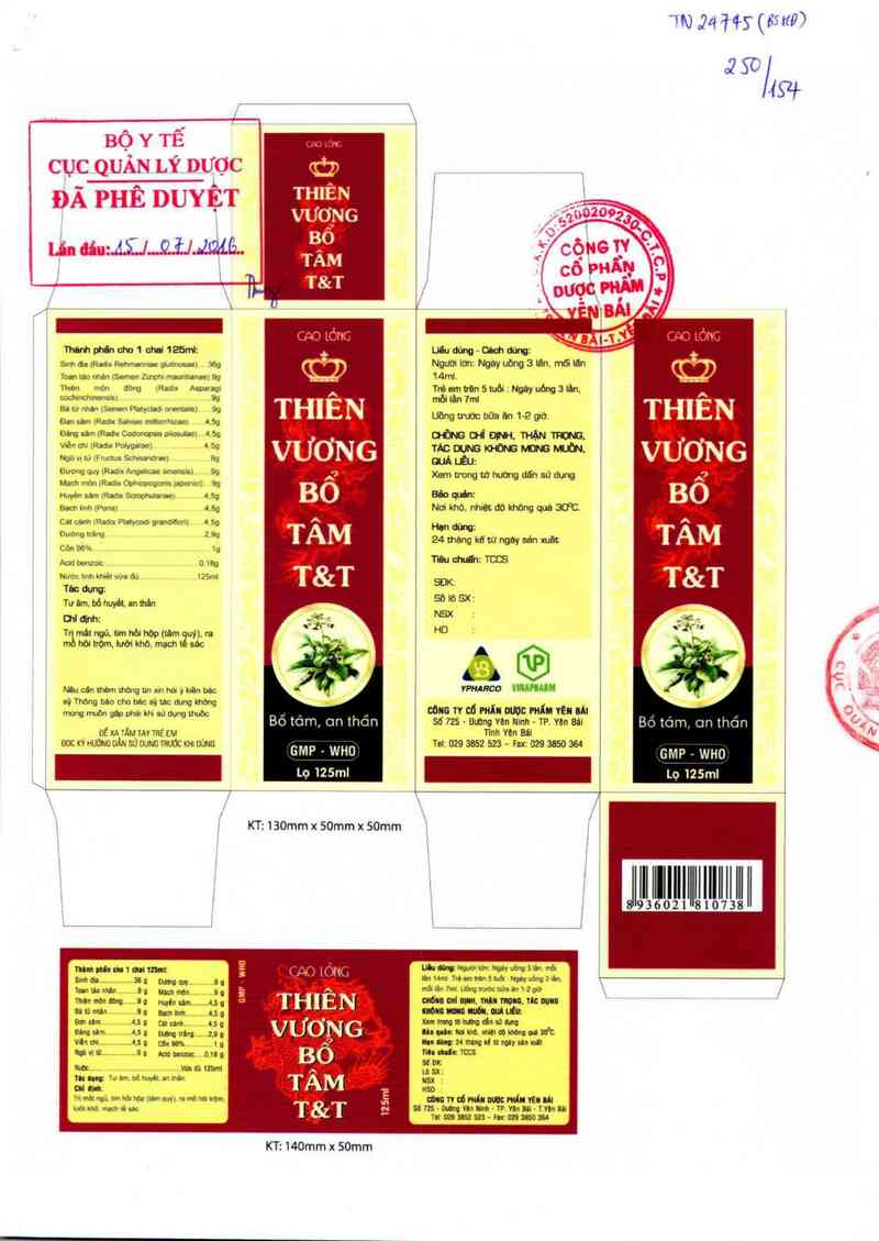 thông tin, cách dùng, giá thuốc Cao lỏng thiên vương bổ tâm T&T - ảnh 0